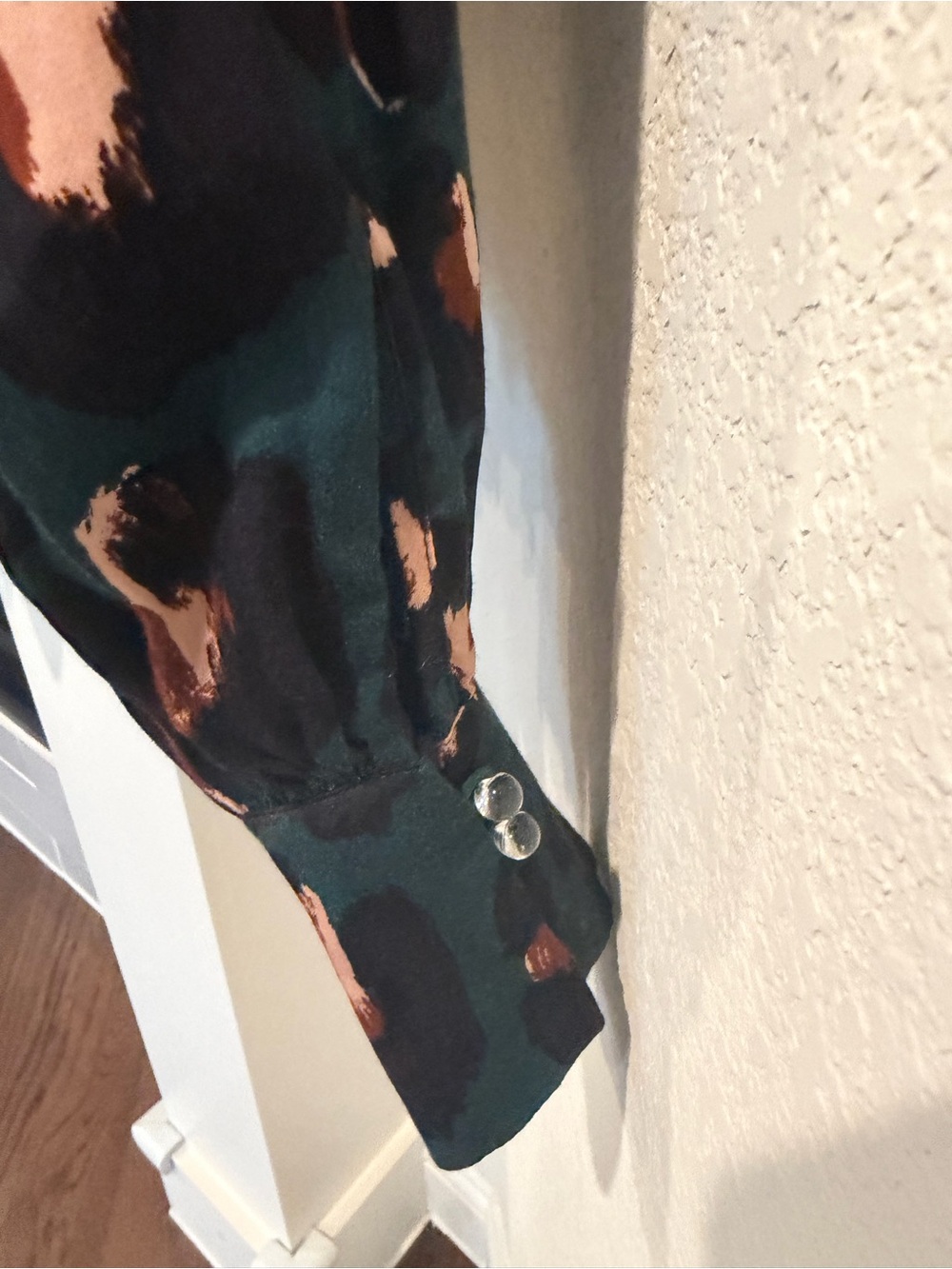 Karlie Teal Leopard-Print Button Front Peplum Blouse - Picture 6 of 10
